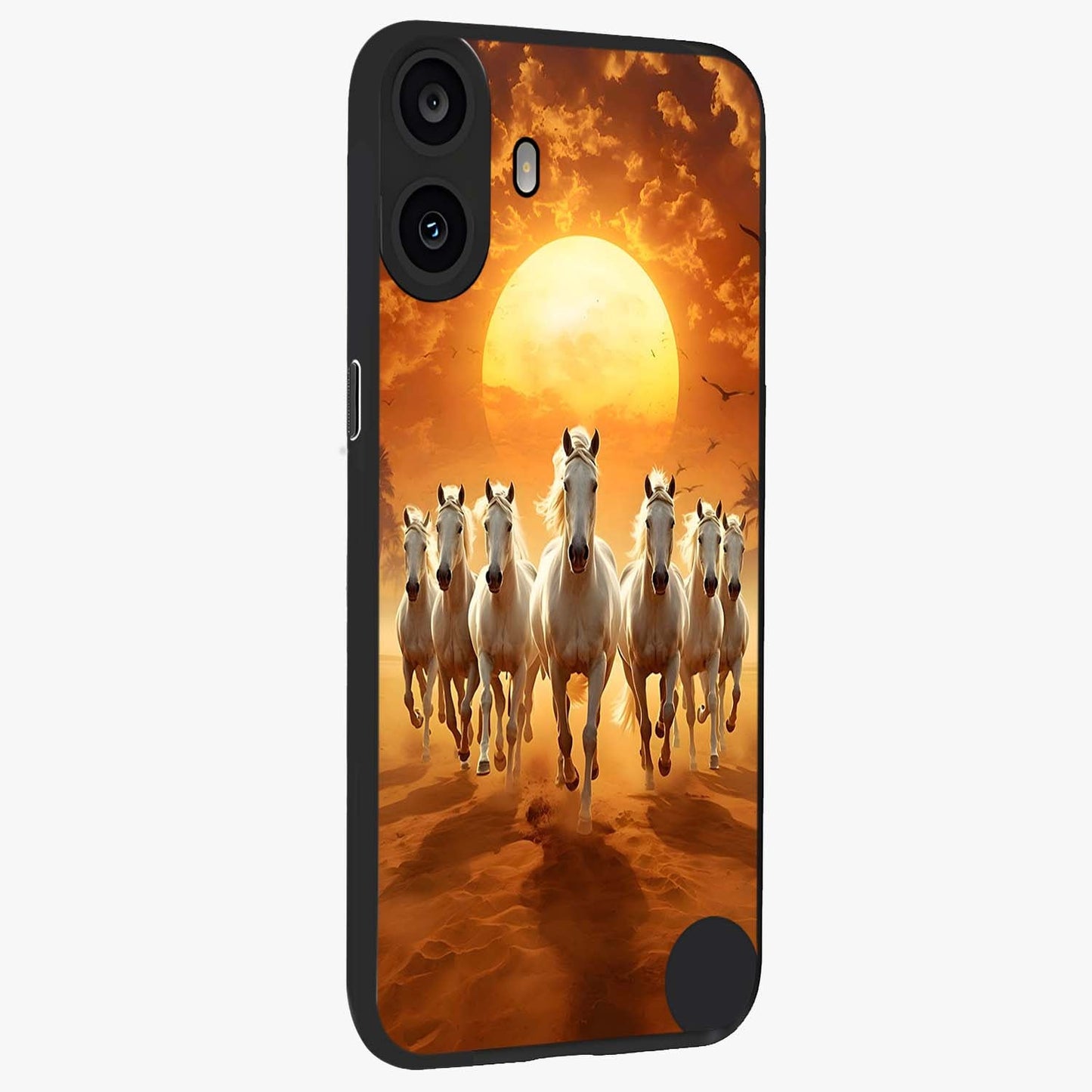 Wild Sunset Majesty Glass Case upright view showcasing dramatic sunset artwork with bold nature theme.
