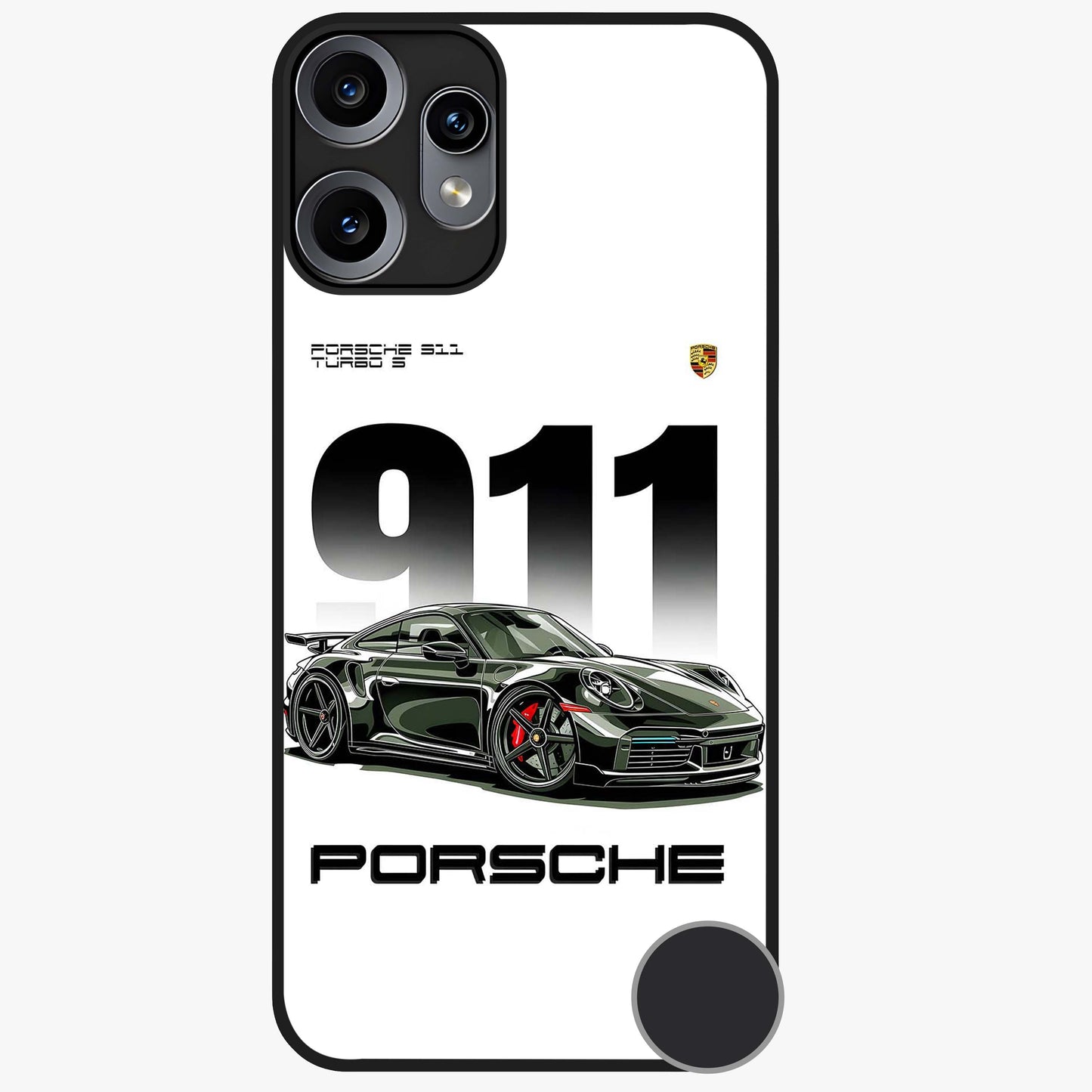 911 Turbo Dominance Glass Case showing clean flat back view with bold 911 sports car artwork and glossy glass finish.
