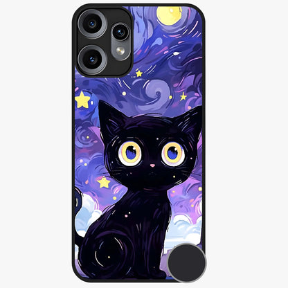 Abstract Cat Art Glass Case showing flat back view with artistic cat illustration and glossy glass finish.