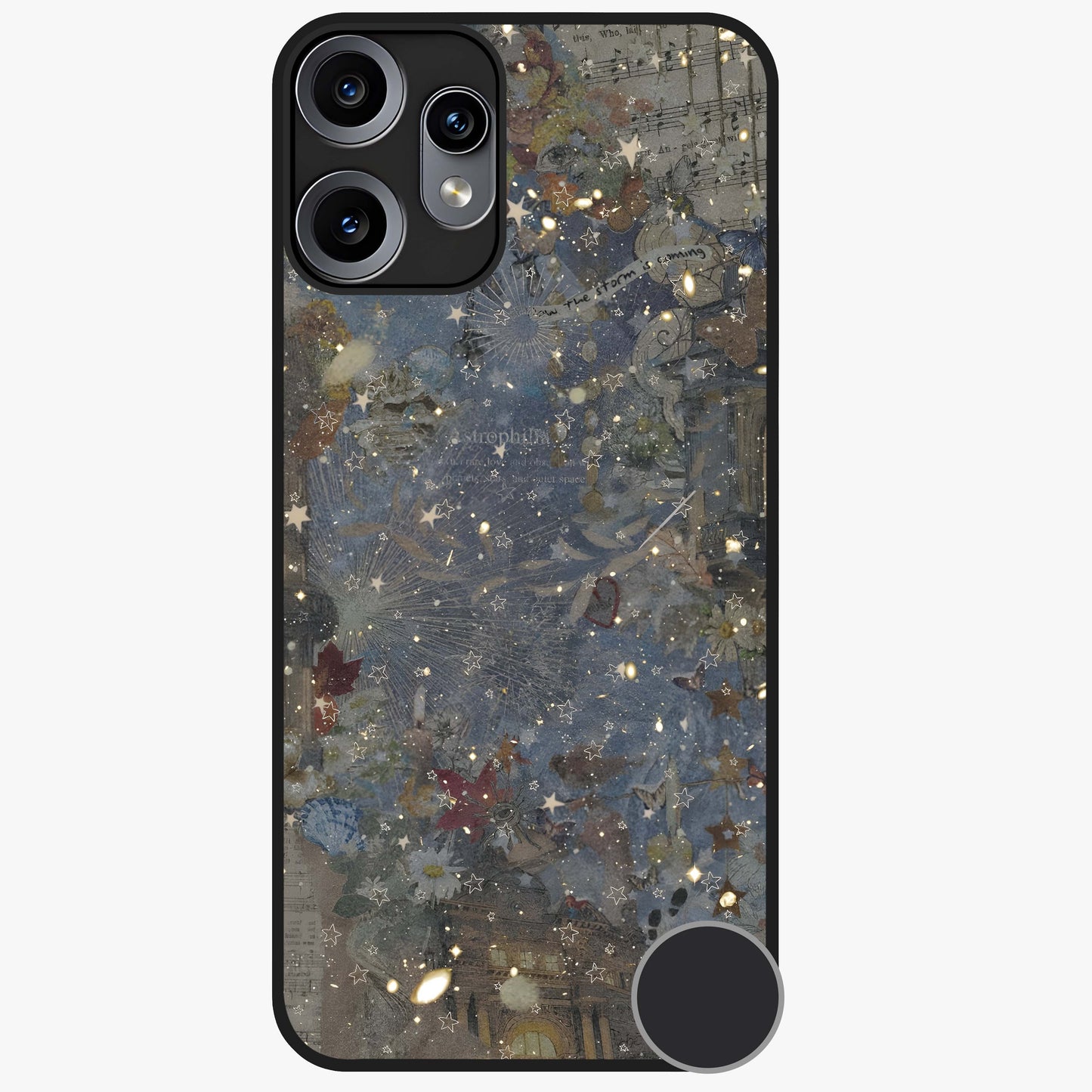 Aesthetic Astrolophia Glass Case showing flat back view with dreamy aesthetic design and glossy glass finish.