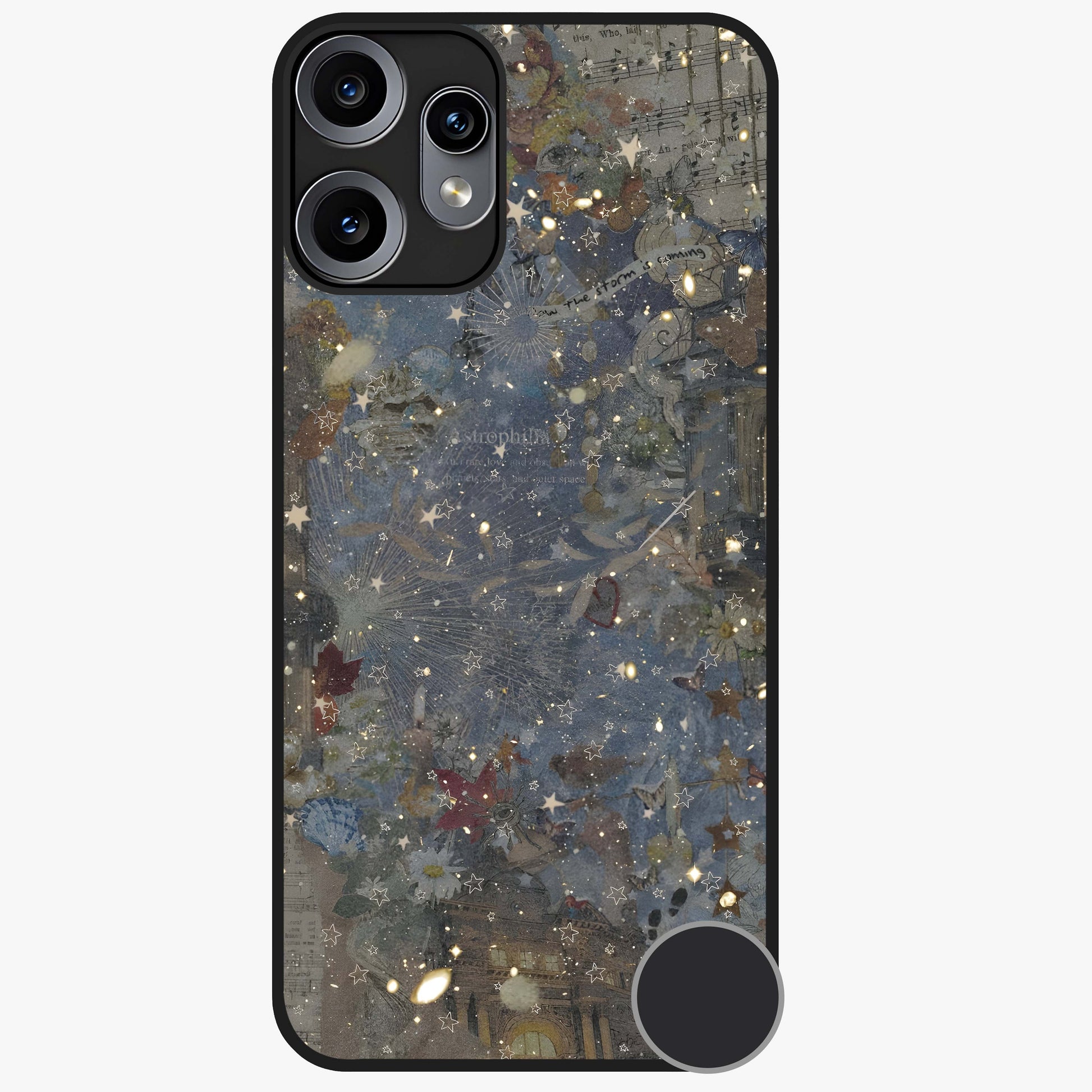 Aesthetic Astrolophia Glass Case showing flat back view with dreamy aesthetic design and glossy glass finish.