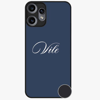 Blue Background Personalized Custom Name Glass Case showing flat back view with minimal blue background and custom name design.