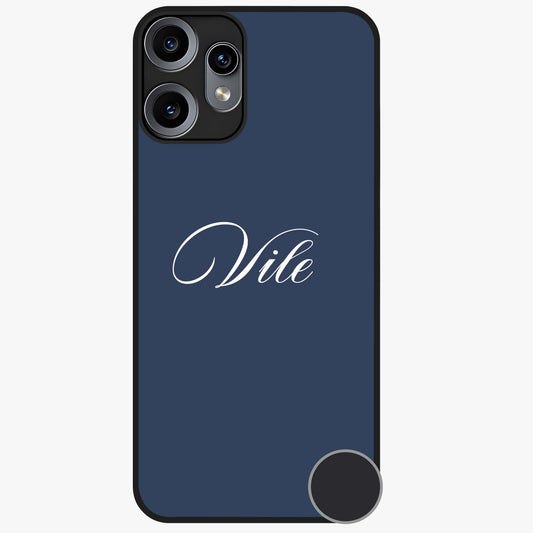 Blue Background Personalized Custom Name Glass Case showing flat back view with minimal blue background and custom name design.