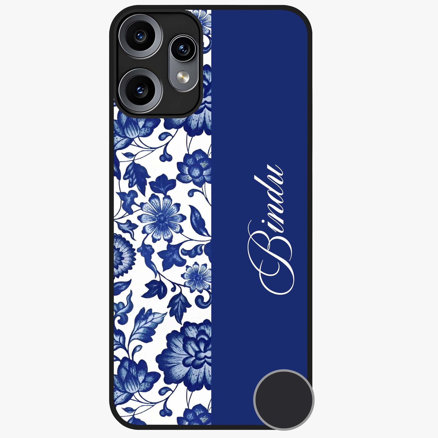 Blue Vintage Floral Pattern Glass Case upright view showcasing timeless floral illustration with vintage inspired style.