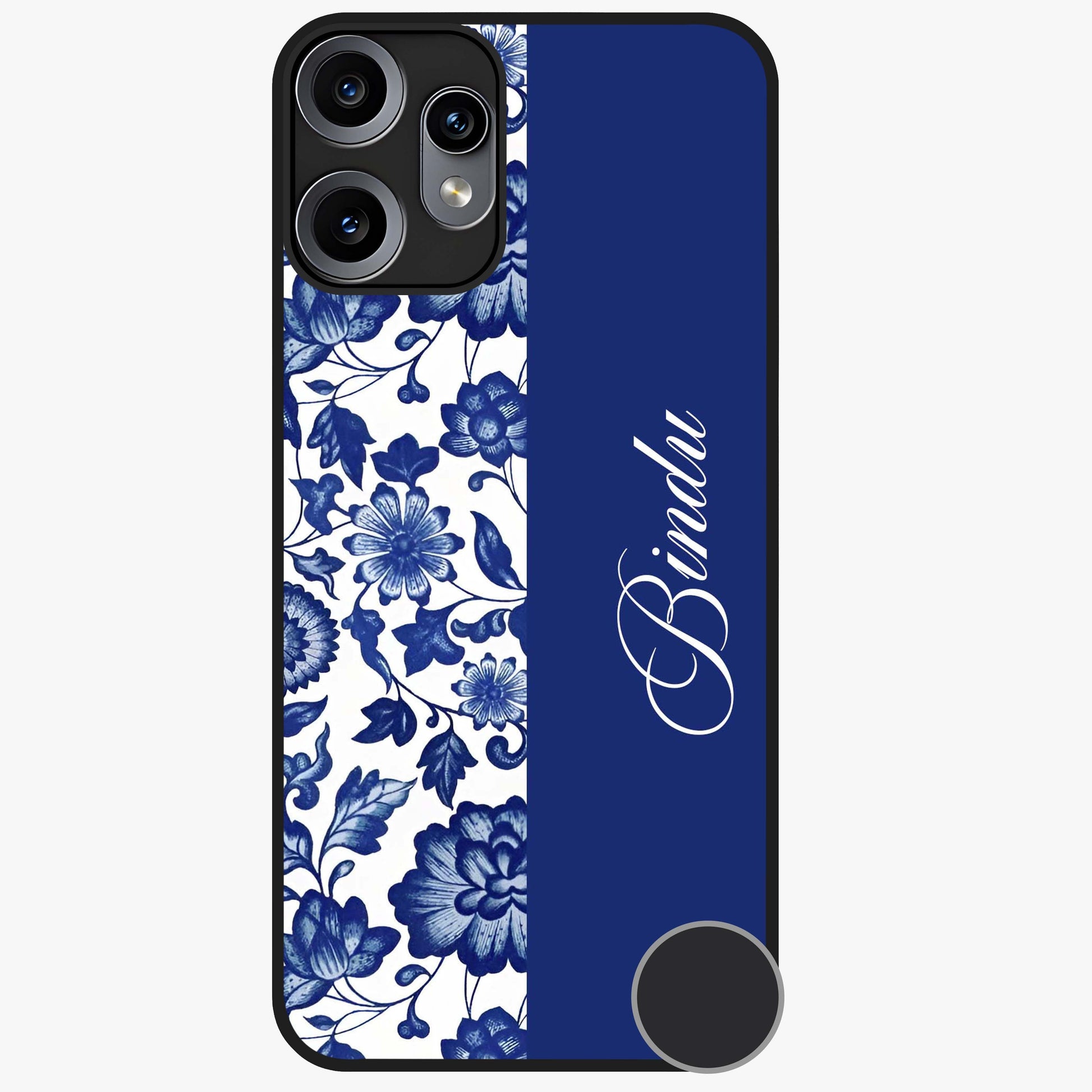 Blue Vintage Floral Pattern Glass Case upright view showcasing timeless floral illustration with vintage inspired style.