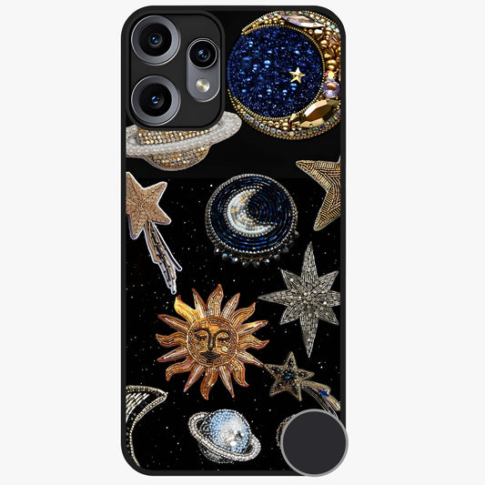 Celestial Gem Constellations Glass Case showing flat back view with sparkling constellation artwork and glossy glass finish.