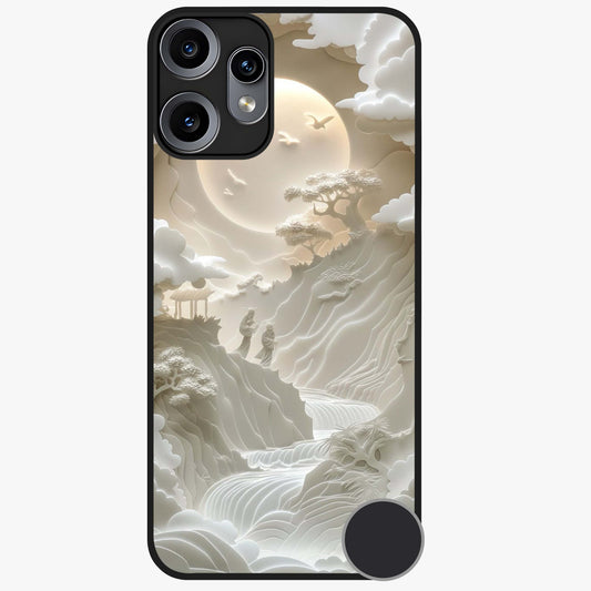 Celestial Origami Glass Case showing flat back view with artistic origami inspired celestial artwork and glossy glass finish.