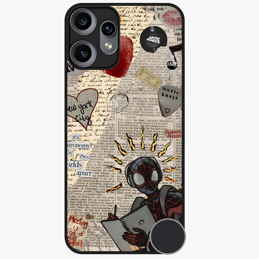City Dream Sketch Glass Case showing flat back view with artistic city skyline sketch artwork and glossy glass finish.