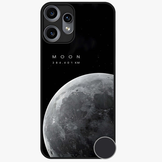 Cosmic Moon Glow Glass Case showing flat back view with glowing moon artwork and glossy glass finish.