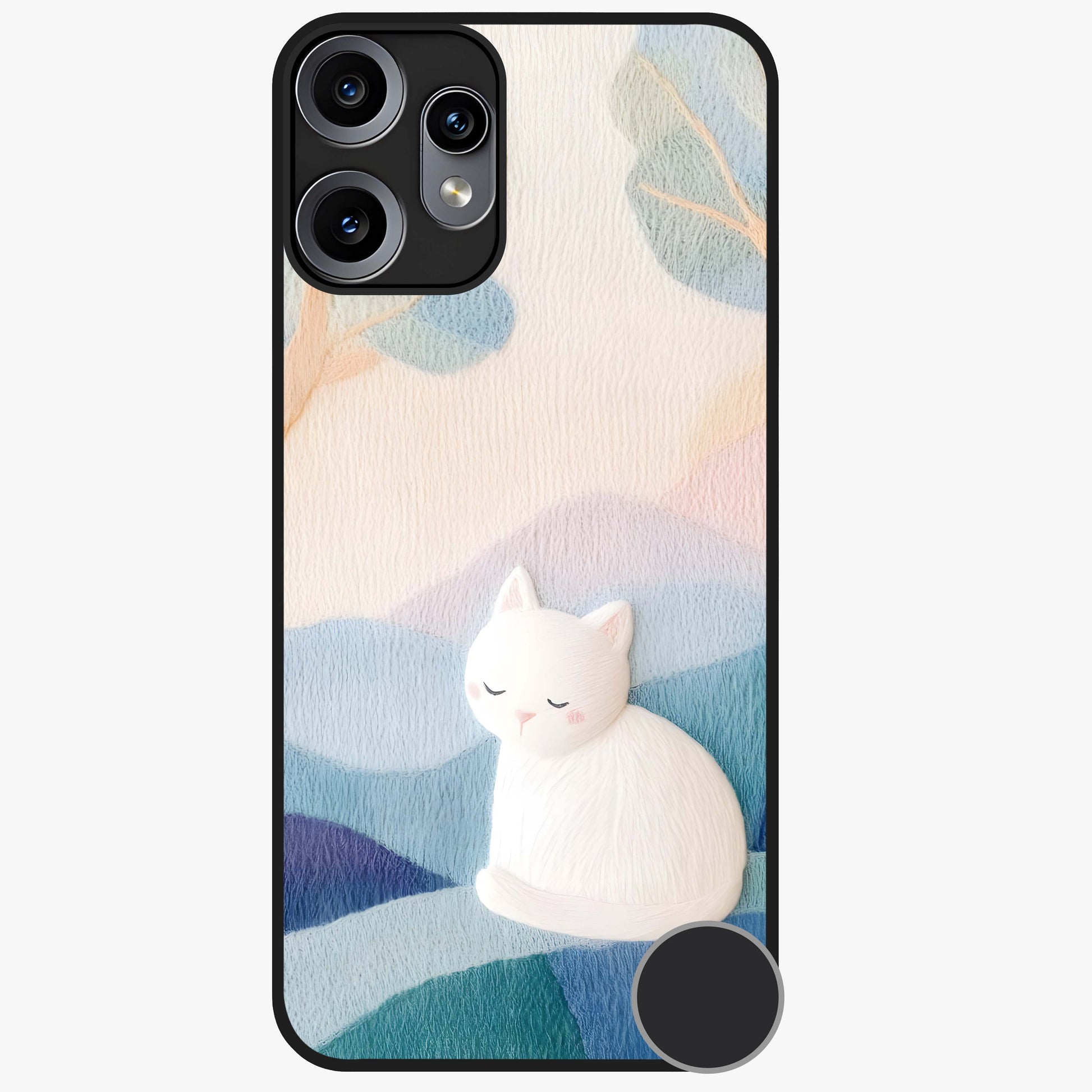Cotton Dream Cat Glass Case showing flat back view with soft dreamy cat artwork and glossy glass finish.
