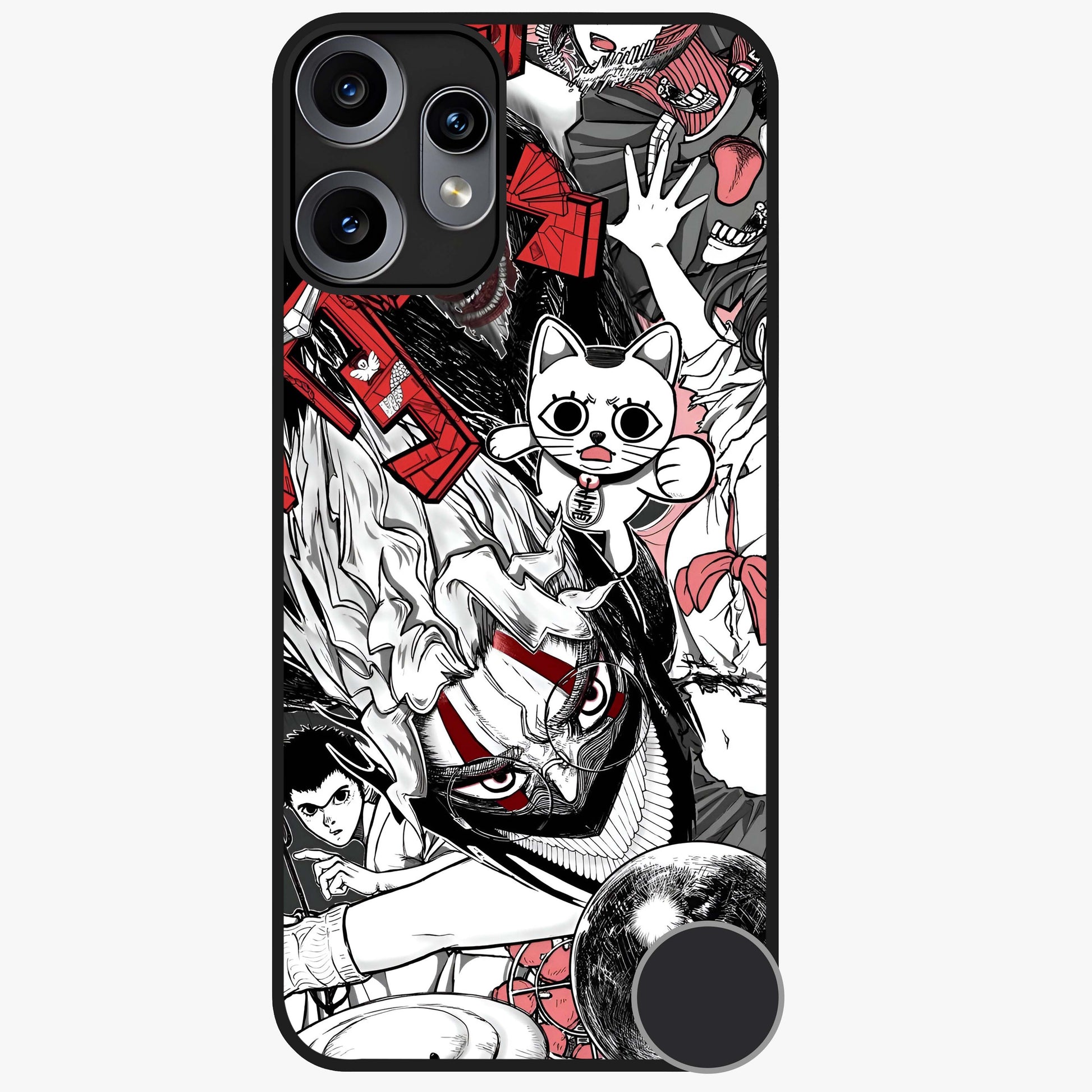 Crimson Chaos Panel Glass Case showing flat back view with bold crimson abstract artwork and glossy glass finish.