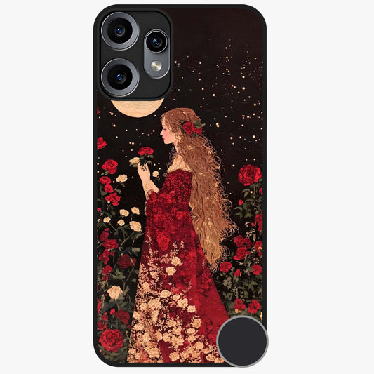 Crimson Dreams Glass Case showing flat back view with dreamy crimson artwork and glossy glass finish.