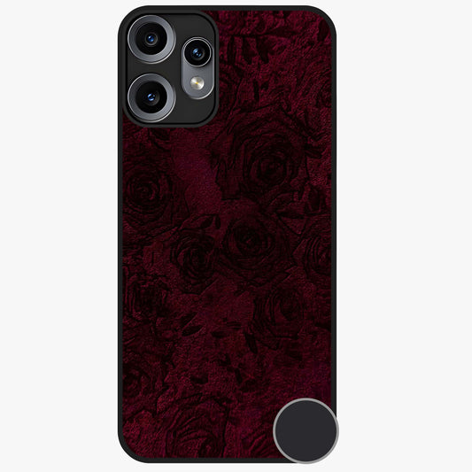 Crimson Fade Flow Glass Case showing flat back view with flowing crimson gradient artwork and glossy glass finish.