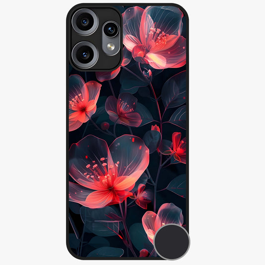 Dark Shade of Flower Glass Case showing flat back view with elegant dark floral artwork and glossy glass finish.
