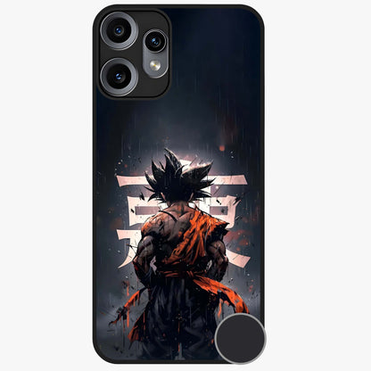 Dark Warrior In Rain Glass Case showing flat back view with warrior artwork in rainy atmosphere and glossy glass finish.
