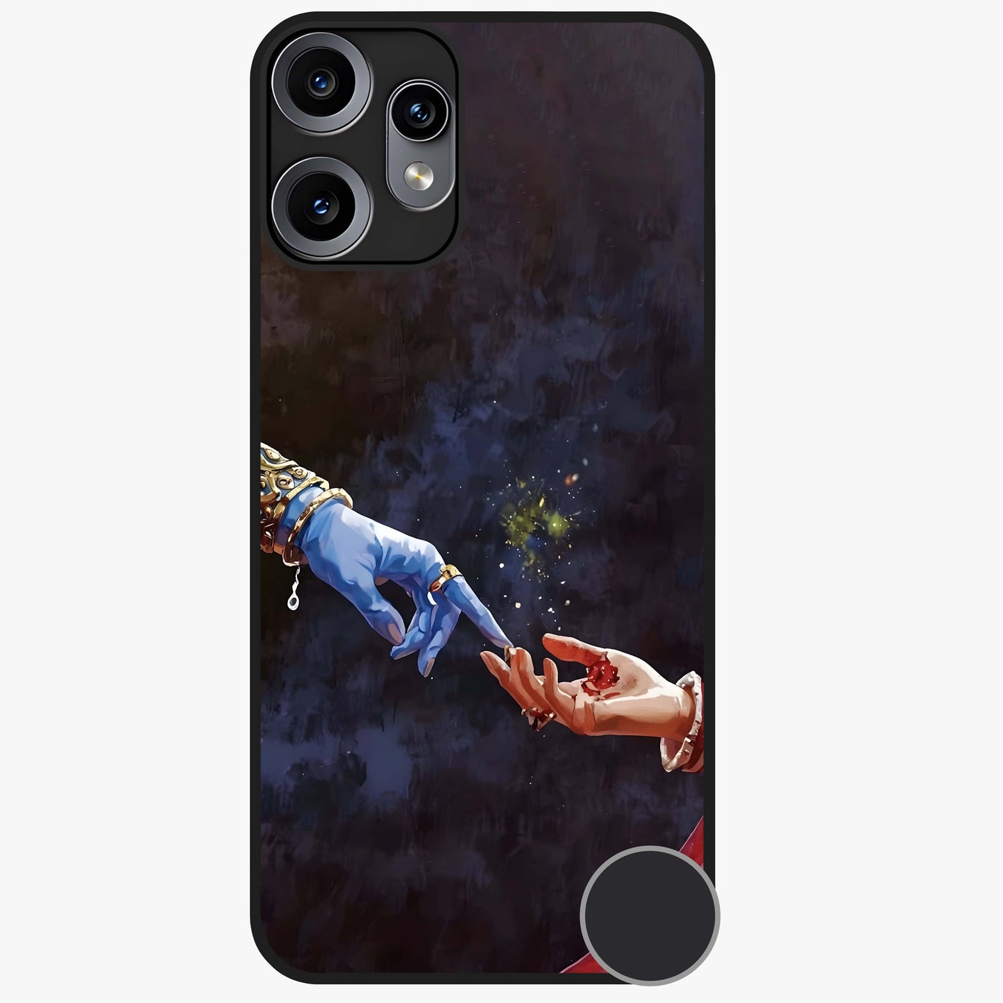 Divine Touch Eternal Glass Case showing flat back view with spiritual themed artwork and glossy glass finish.