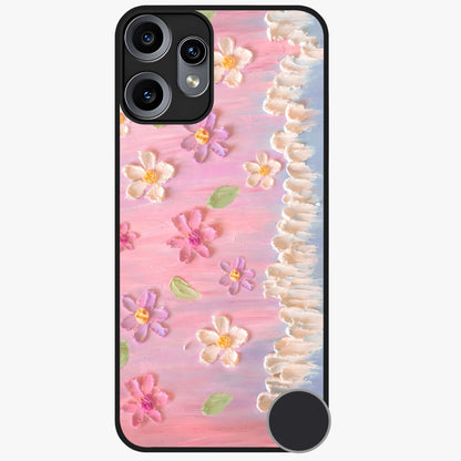 Dreamy Painted Garden Glass Case showing flat back view with artistic painted floral garden artwork and glossy glass finish.