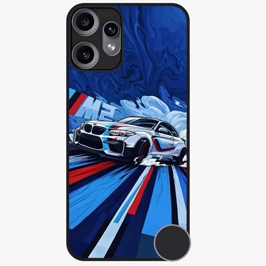 Drift Power Rush Glass Case showing flat back view with dynamic racing inspired artwork and glossy glass finish.