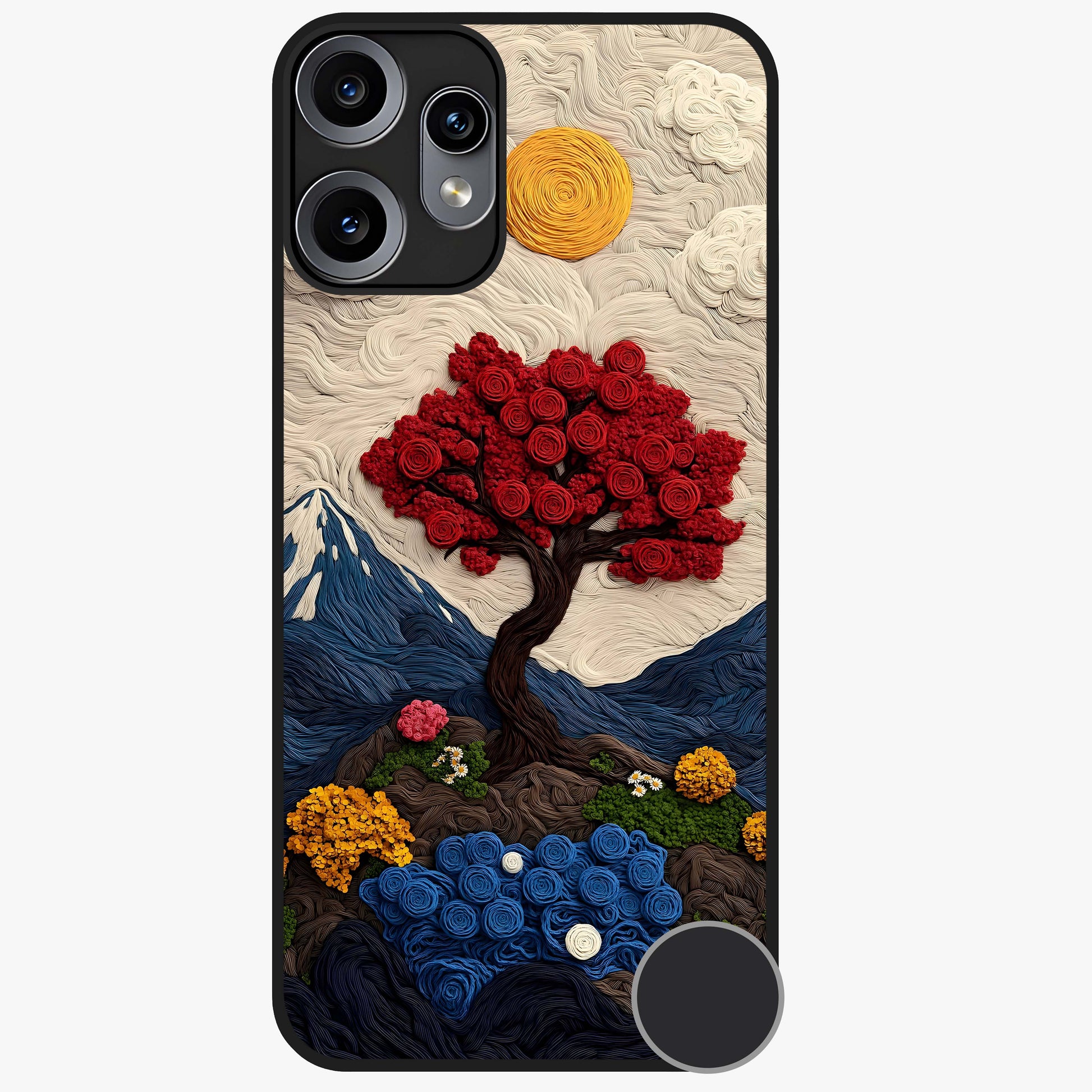 Eternal Nature Tapestry Glass Case showing flat back view with intricate nature tapestry artwork and glossy glass finish.