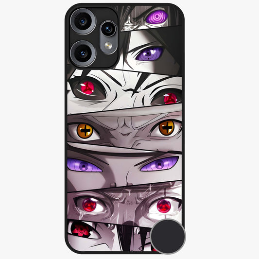 Eyes of Destiny Glass Case showing flat back view with striking eye themed artwork and glossy glass finish.