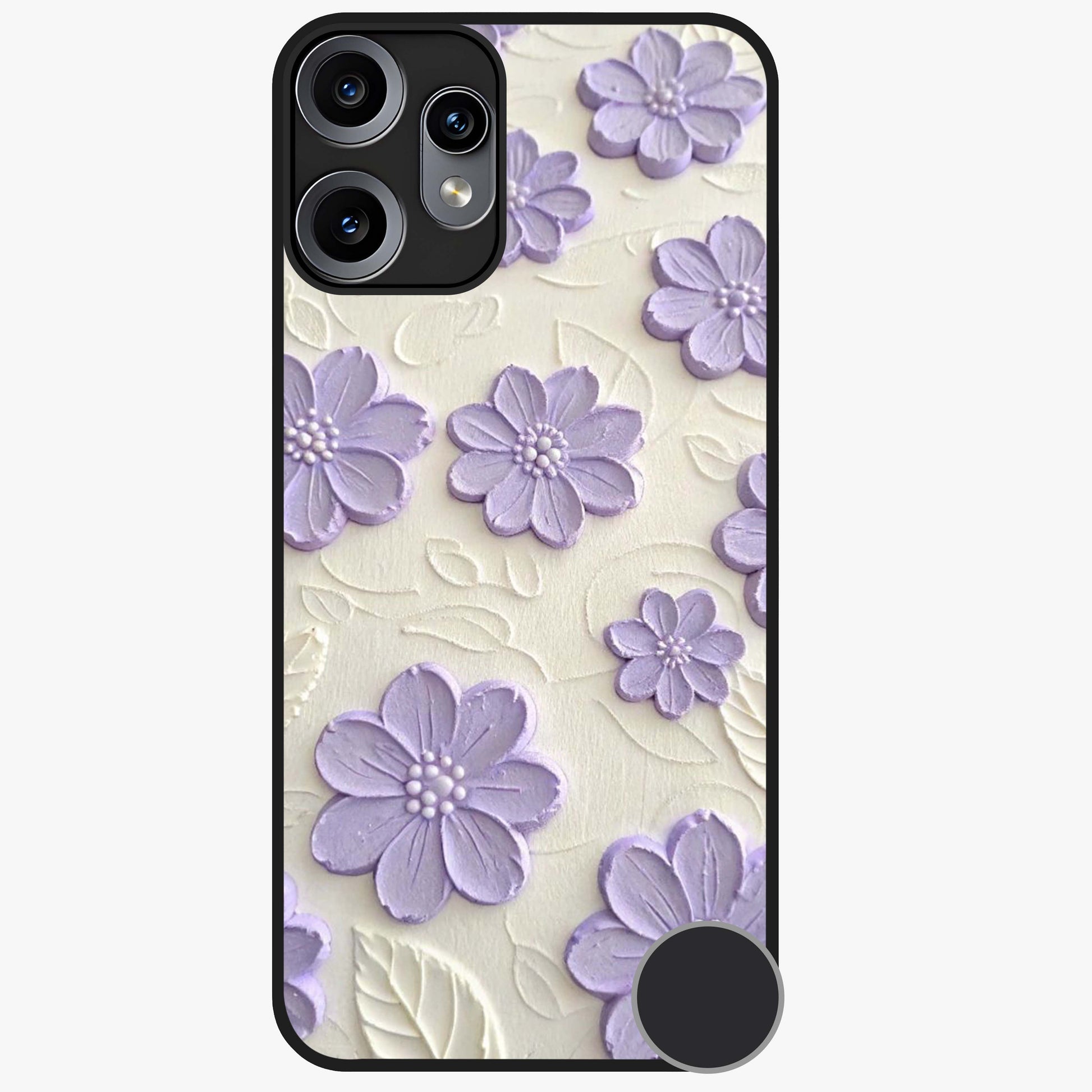 Floral Wall Art With Purple Flowers Glass Case showing flat back view with purple flower artwork and glossy glass finish.