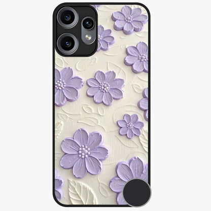 Floral Wall Art With Purple Flowers Glass Case showing flat back view with purple flower artwork and glossy glass finish.