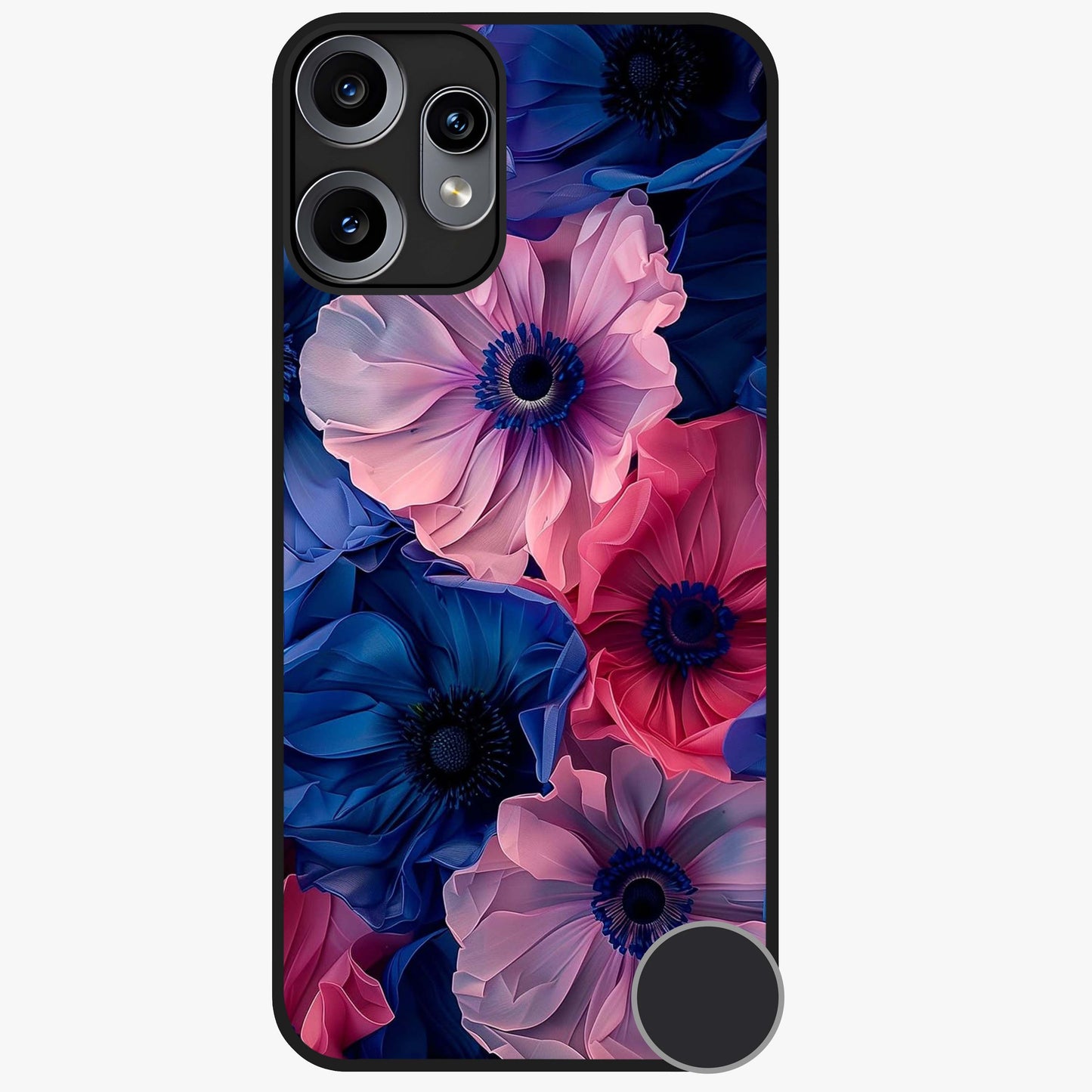 Flower Paper Art Pattern Glass Case showing flat back view with paper cut style floral artwork and glossy glass finish.