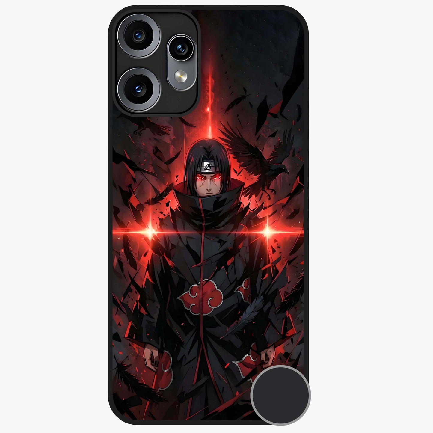 Focused Blade Discipline Glass Case showing flat back view with warrior sword themed artwork and glossy glass finish.