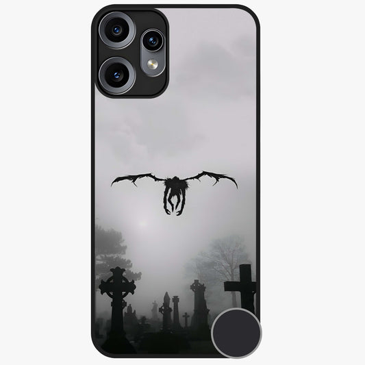 Graveyard Shadow Descent Glass Case showing flat back view with dark graveyard themed artwork and glossy glass finish.