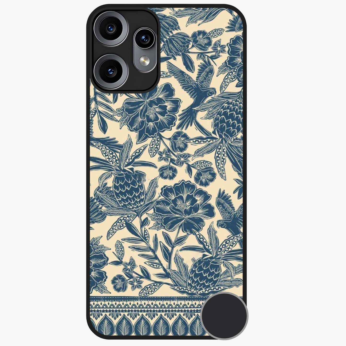 Heirloom Wild Bloom Glass Case showing flat back view with vintage inspired wild flower artwork and glossy glass finish.