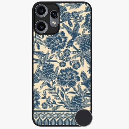 Heirloom Wild Bloom Glass Case showing flat back view with vintage inspired wild flower artwork and glossy glass finish.