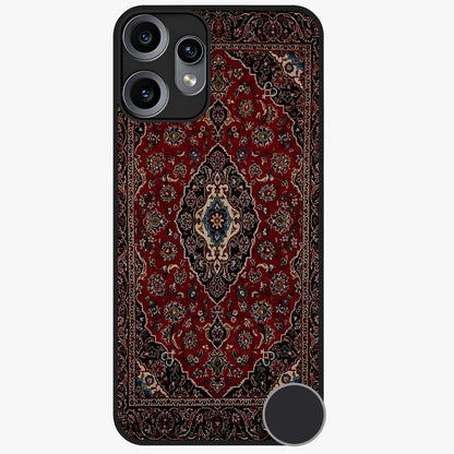Heritage Carpet Royale Glass Case showing flat back view with ornate Persian carpet inspired pattern and glossy glass finish.
