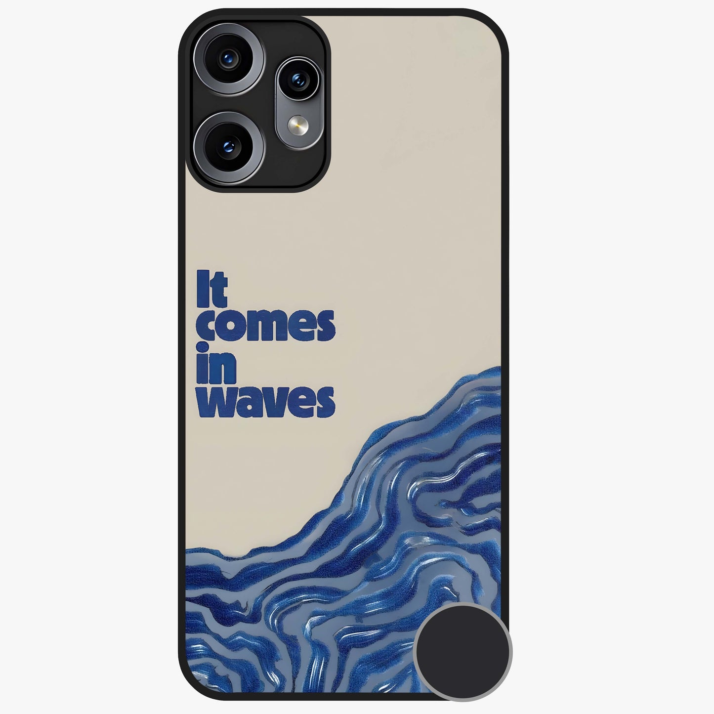 It Comes In Waves Quote Glass Case showing flat back view with inspirational wave themed quote artwork and glossy glass finish.