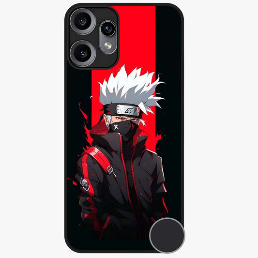Kakashi Scarlet Shadow Glass Case showing flat back view with powerful anime ninja artwork and glossy glass finish.