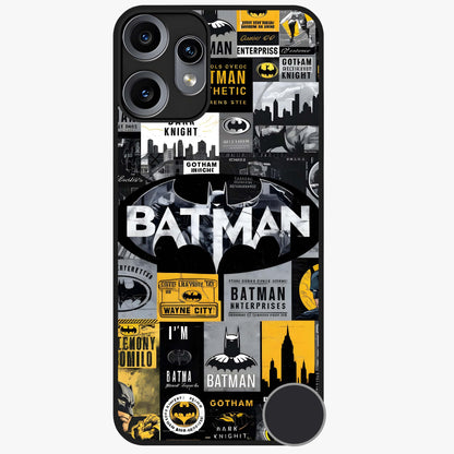 Knight Gotham Rise Glass Case showing flat back view with dark hero inspired artwork and glossy glass finish.