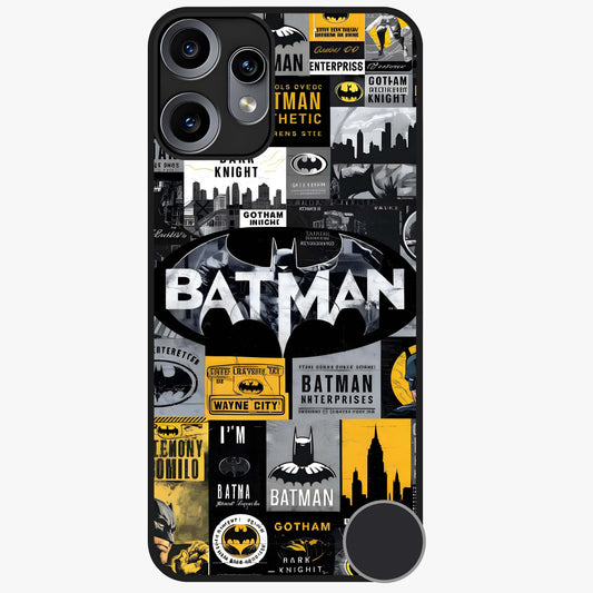 Knight Gotham Rise Glass Case showing flat back view with dark hero inspired artwork and glossy glass finish.