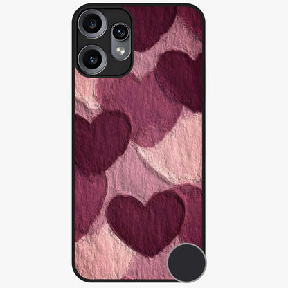 Layered Paper Hearts Glass Case showing flat back view with layered paper heart artwork and glossy glass finish.