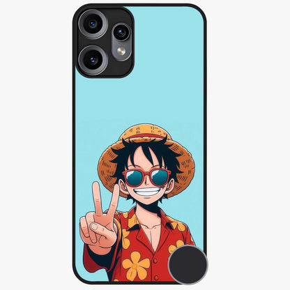 Luffy Summer Anime Vibe Glass Case showing flat back view with vibrant anime character artwork and glossy glass finish.