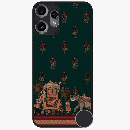 Macmerise Glass Case showing flat back view with stylish modern artwork and glossy glass finish.
