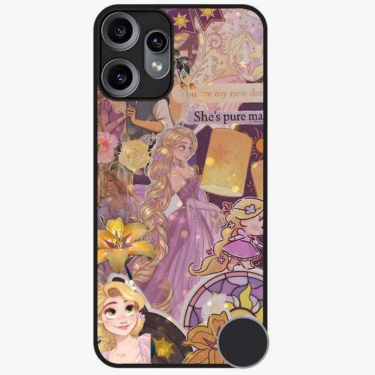 Magical Tangled Dream Glass Case showing flat back view with dreamy tangled artwork and glossy glass finish.