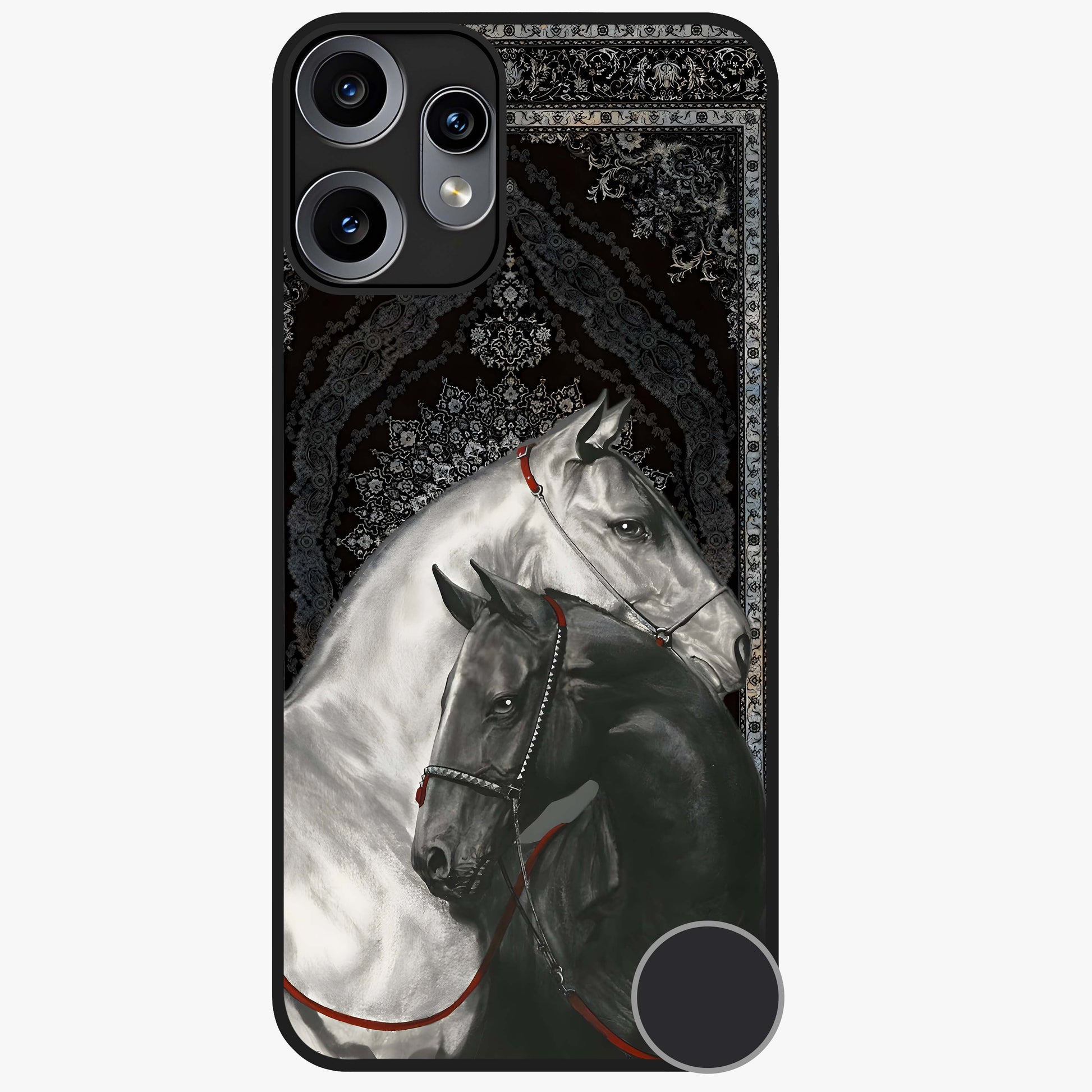 Majestic Ride Legacy Glass Case showing flat back view with powerful automotive inspired artwork and glossy glass finish.