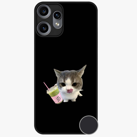 Matcha Cat Style Glass Case showing flat back view with cute matcha themed cat artwork and glossy glass finish.