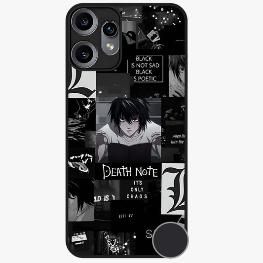 Midnight Chaos Mind Glass Case showing flat back view with abstract dark themed artwork and glossy glass finish.