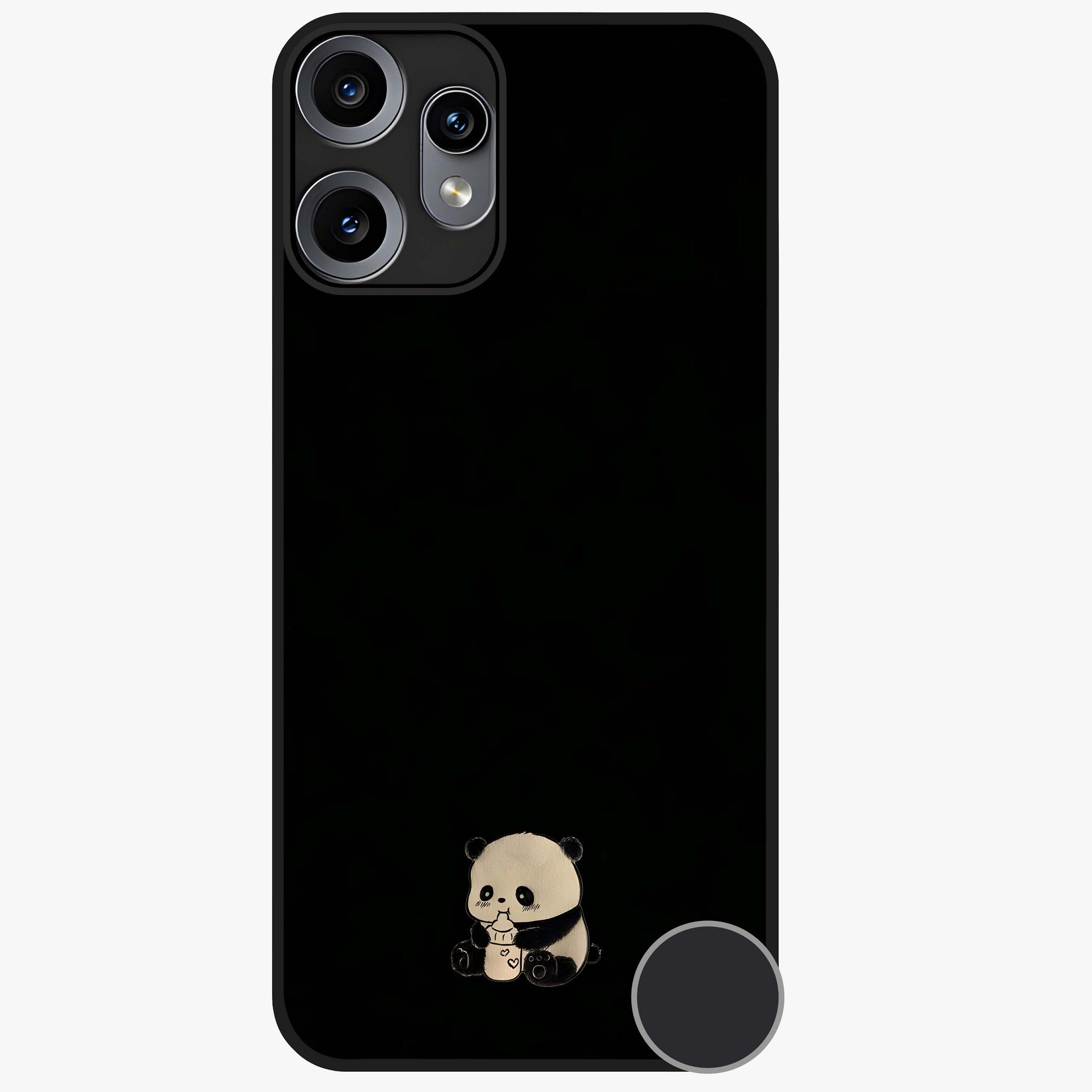 Midnight Panda Love Glass Case showing flat back view with cute panda themed artwork and glossy glass finish.