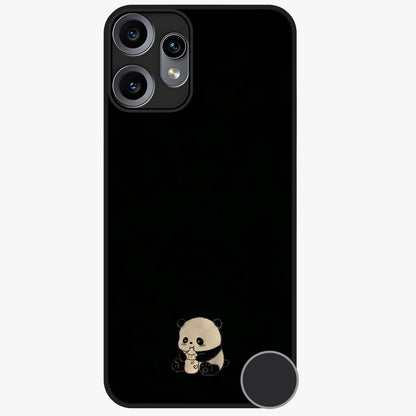 Midnight Panda Love Glass Case showing flat back view with cute panda themed artwork and glossy glass finish.