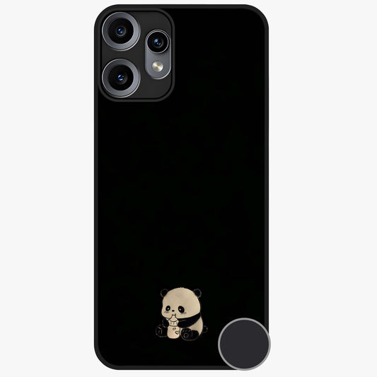 Midnight Panda Love Glass Case showing flat back view with cute panda themed artwork and glossy glass finish.