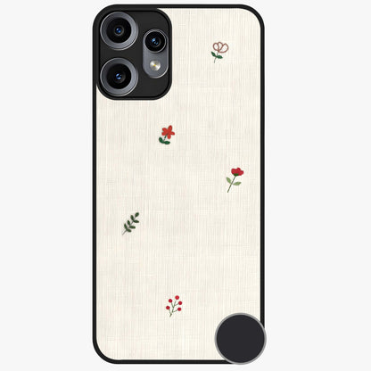 Minimal Petal Whispers Glass Case showing flat back view with soft minimal floral artwork and glossy glass finish.