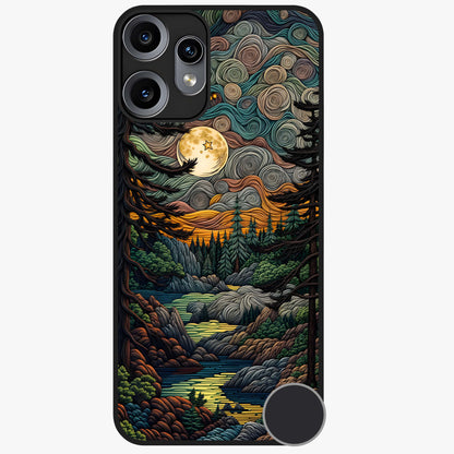 Moonlight Forest Dream Glass Case showing flat back view with mystical forest moonlight artwork and glossy glass finish.