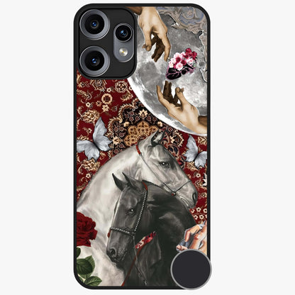 Moonlit Royal Stallion Glass Case showing flat back view with majestic horse under moonlight artwork and glossy glass finish.