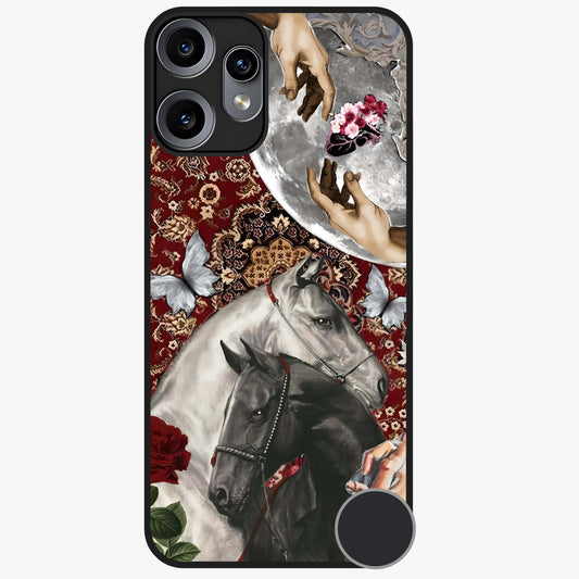 Moonlit Royal Stallion Glass Case showing flat back view with majestic horse under moonlight artwork and glossy glass finish.